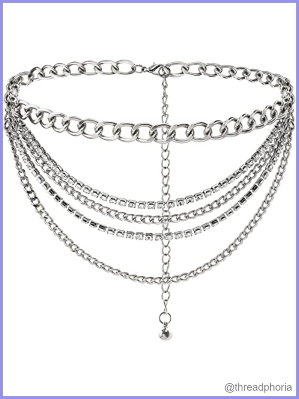 Suyi Multilayer Chain Belt Rhinestone Metal Punk Waist Chain